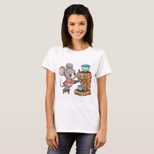 Camiseta Ratón Adorable Haciendo Café