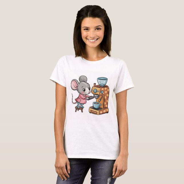 Camiseta Ratón Adorable Haciendo Café (Anverso completo)