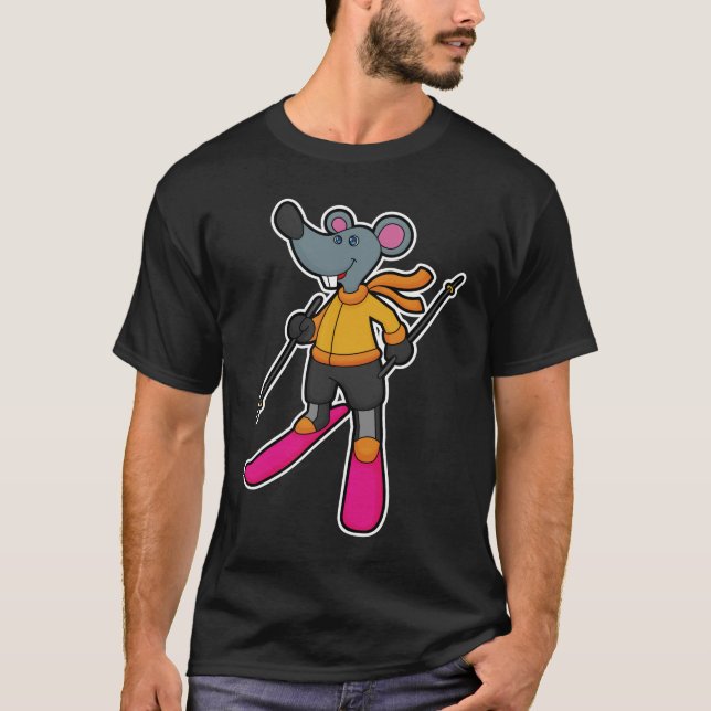 Camiseta Ratón como esquiador con esquí (Anverso)