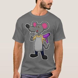 Camiseta Ratón como peluquero con secador de pelo tijera