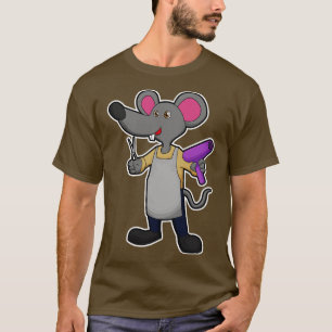 Camiseta Ratón como peluquero con secador de pelo tijera
