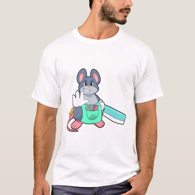 Camiseta Ratón como peluquero con tijeras y comb (Anverso)