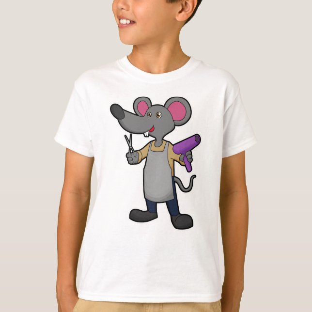 Camiseta Ratón como peluquero con tijeras y secador de pelo (Anverso)