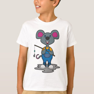 Camiseta Ratón como pescador con barra de pesca