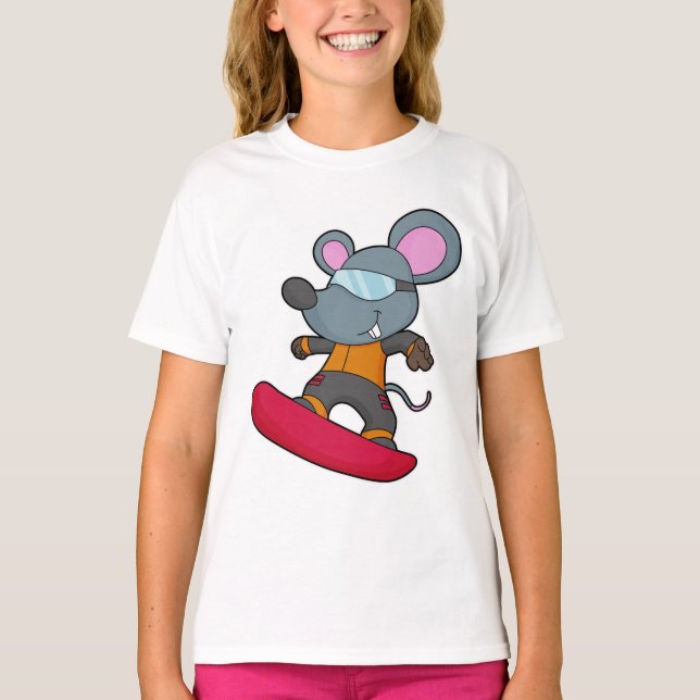Camiseta Ratón como snowboard con Snowboard (Anverso)