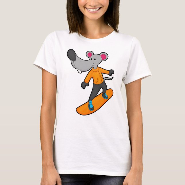 Camiseta Ratón como snowboard con Snowboard (Anverso)