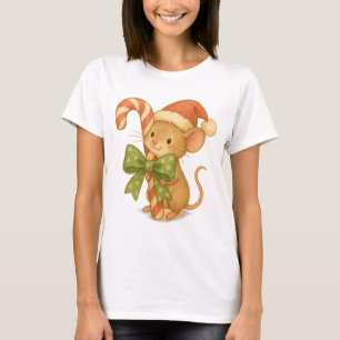 Camiseta Ratón de Navidades cortos con bastón de caramelo y