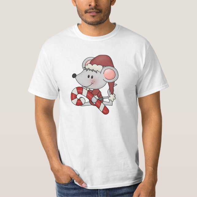 Camiseta Ratón del navidad con el bastón de caramelo (Anverso)