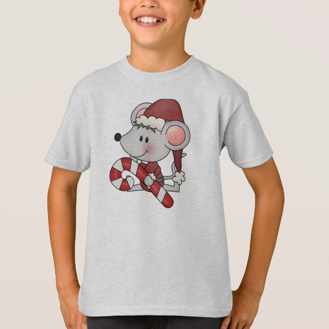 Camiseta Ratón del navidad con el bastón de caramelo (Anverso)
