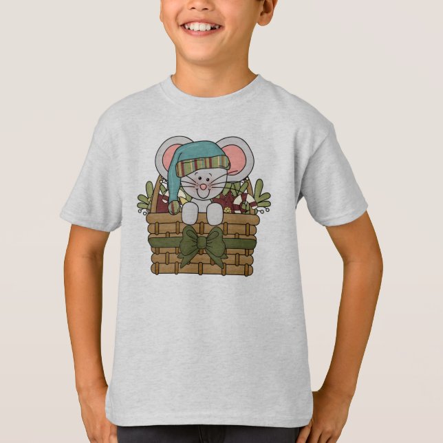 Camiseta Ratón del navidad en cesta (Anverso)