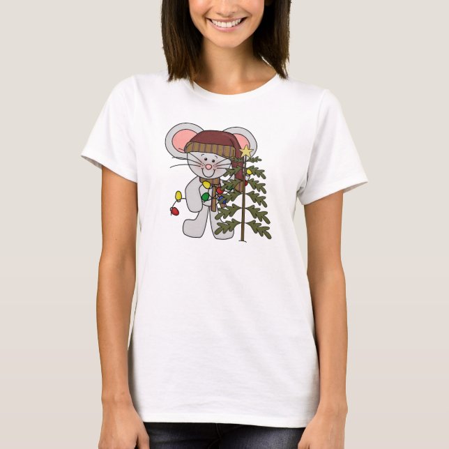 Camiseta Ratón del navidad que adorna el árbol (Anverso)