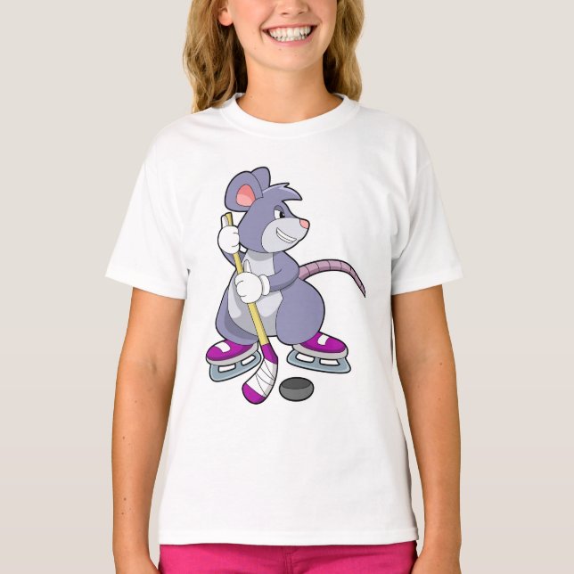 Camiseta Ratón en hockey sobre hielo con bastón de hockey s (Anverso)