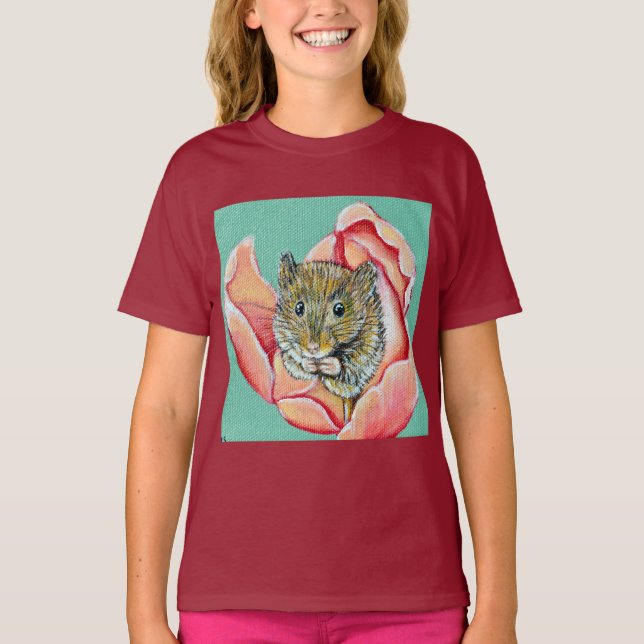 Camiseta Ratón en una pintura de tulipanes (Anverso)