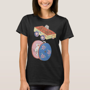 Camiseta Ratón japonés lindo Juega ruedas estéticas de arte