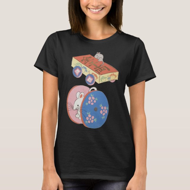 Camiseta Ratón japonés lindo Juega ruedas estéticas de arte (Anverso)