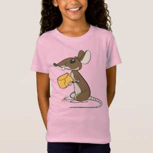 Camiseta Ratón Marrón Cuto Con Un Trozo De Queso