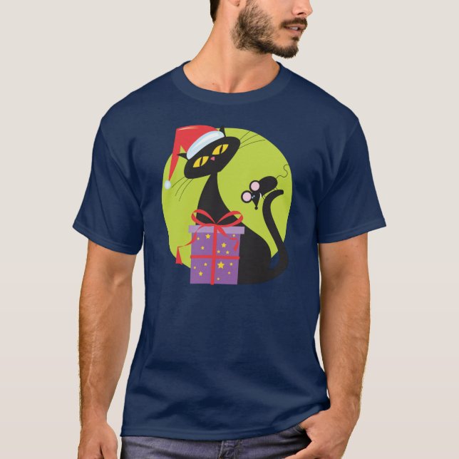 Camiseta Ratón negro gato para Navidades de los años 50 (Anverso)