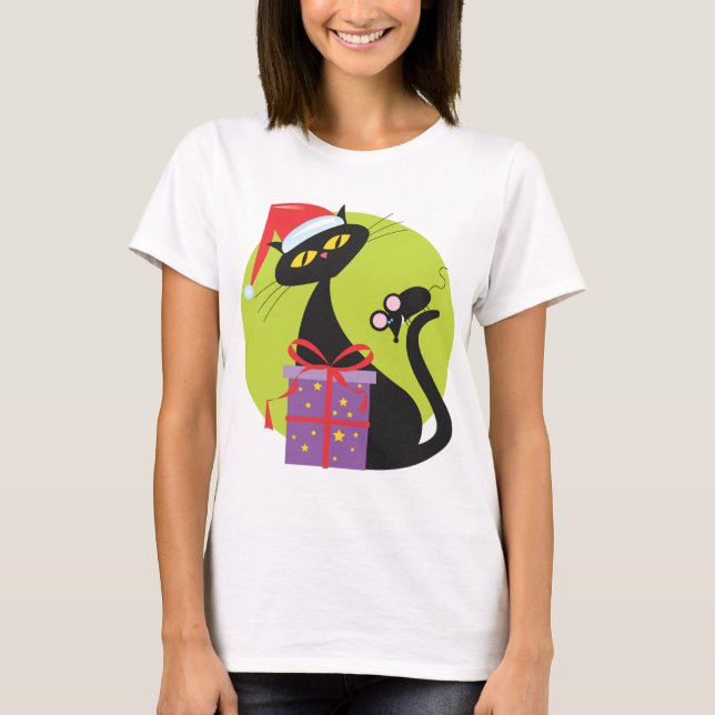 Camiseta Ratón negro gato para Navidades de los años 50 (Anverso)