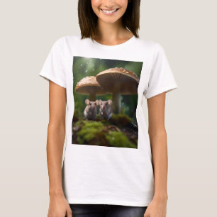Camiseta ratones bajo hongos protegidos de la lluvia,