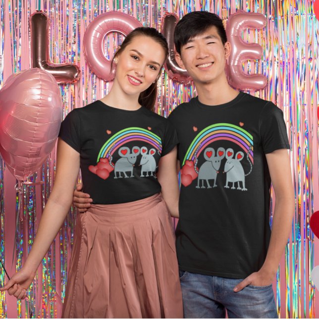 Camiseta Ratones enamorados San Valentín Unisex oscuro (Mice in Love Valentines Dark Unisex T-Shirt)