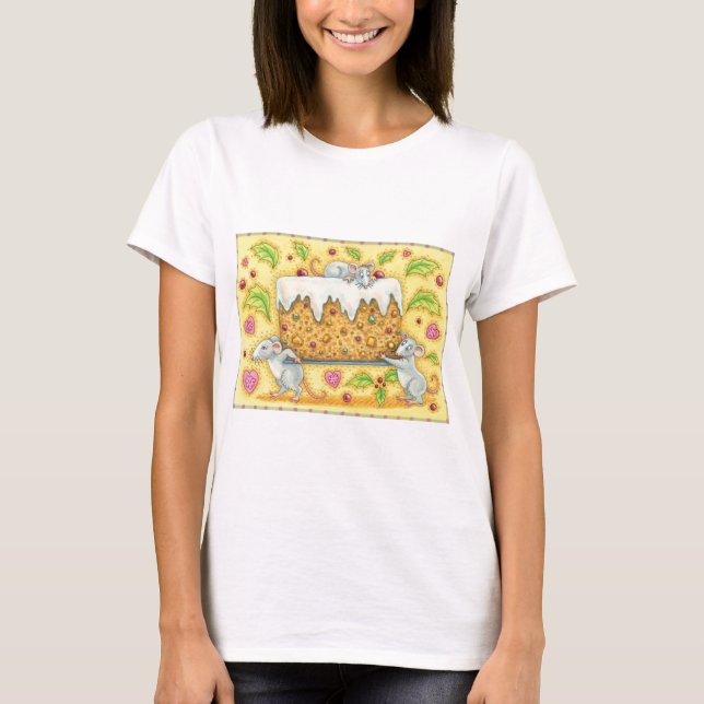 Camiseta ratones Navidades con postre de torta de fruta (Anverso)