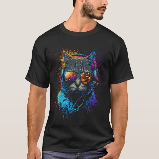 Camiseta Rave Cat Dj Auriculares Kitten House Music Kitty (Anverso)