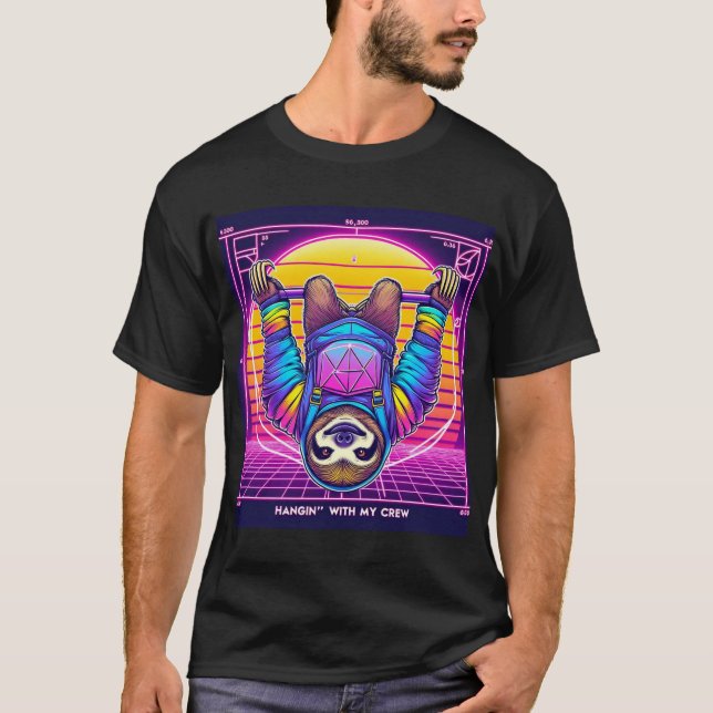 Camiseta Rave Sloth - Synthwave (Anverso)