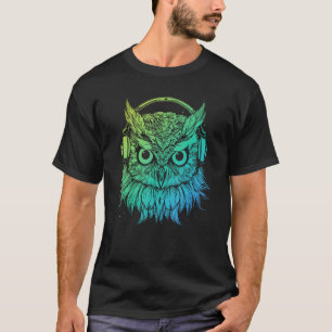 Camiseta Rave Turnable Electro DJ Techno Owl con audífono