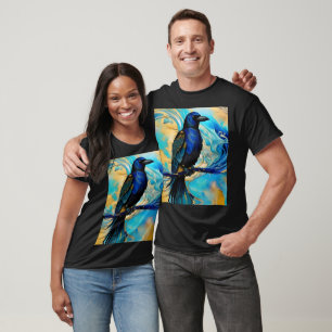 Camiseta Raven azul negro, abstracto azul y oro