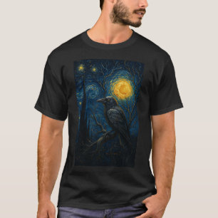 Camiseta Raven bajo arte gótico nocturno estrellado