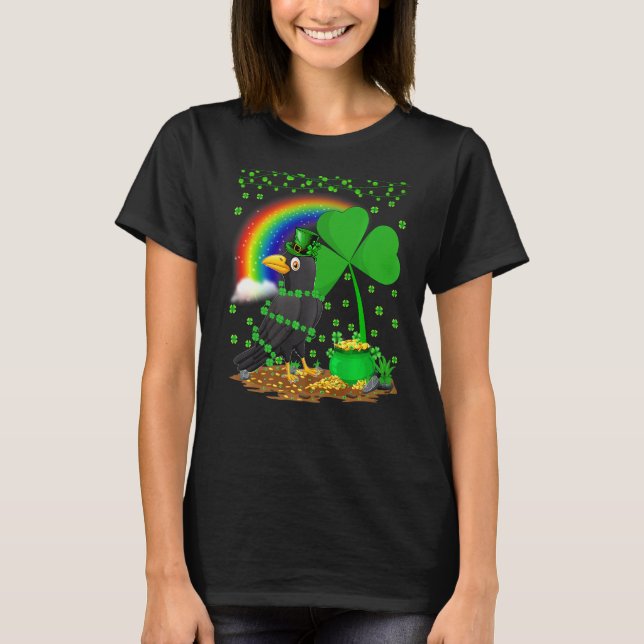 Camiseta Raven Bird Lover Shamrock Rainbow Raven St Patrick (Anverso)