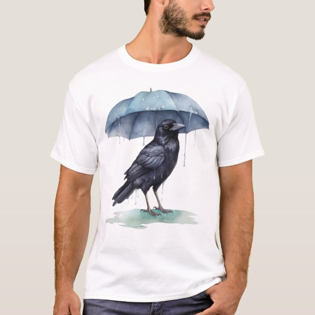Camiseta Raven en la lluvia con una Novedad de paraguas (Anverso)