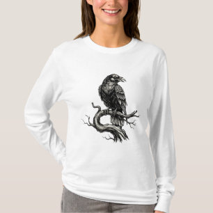 Camiseta Raven gótico en rama de árbol- Halloween oscuro