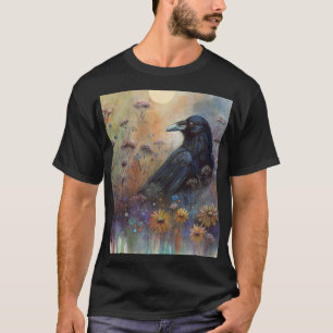 Camiseta Raven pintado a mano con flores silvestres