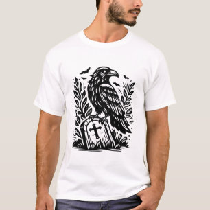 Camiseta Raven y Tombstone Gótico Graveyard Line Art