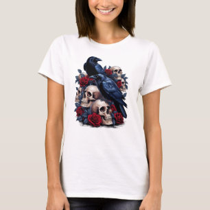 Camiseta Ravens y Rosas: Diseño de cráneo gótico
