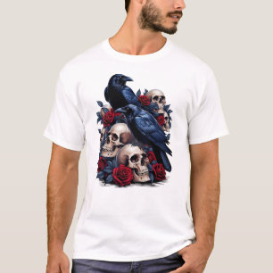 Camiseta Ravens y Rosas: Diseño de cráneo gótico