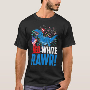 Camiseta Rawr Blanco Rojo Rex Dinosaurio Feliz 4 De Julio