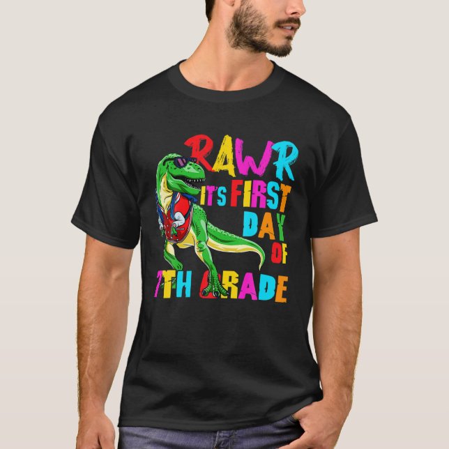 Camiseta Rawr es el primer día de sétimo grado de dinosauri (Anverso)