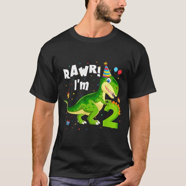 Camiseta Rawr I'm 2 2nd Birthday T Rex Dinosaur Funny Party (Anverso)