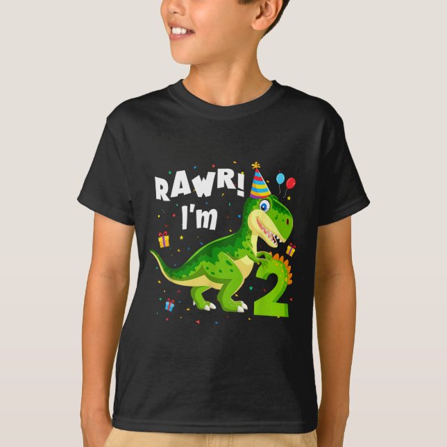 Camiseta Rawr I'm 2 2nd Birthday T Rex Dinosaur Funny Party (Anverso)