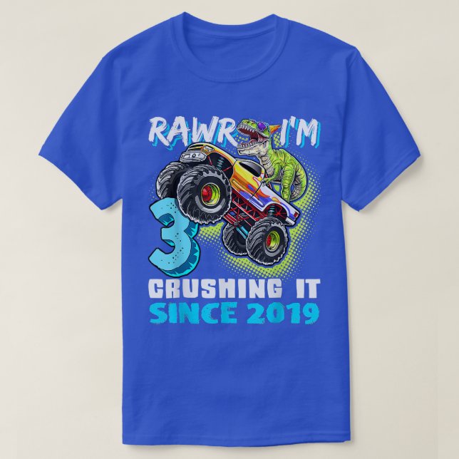 Camiseta Rawr I'm 3 Monster Truck Dinosaur 3rd Birthday Par (Diseño del anverso)