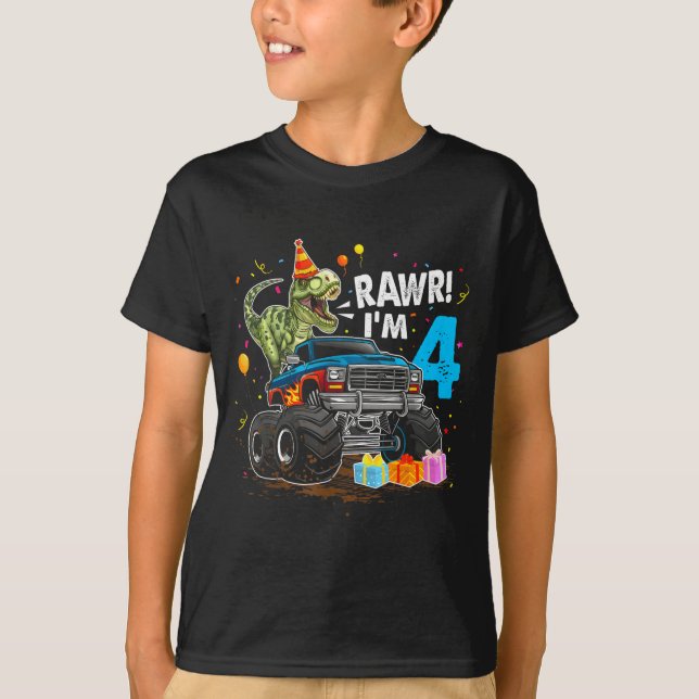 Camiseta Rawr I'm 4 4th Birthday T Rex Dinosaur Funny Party (Anverso)