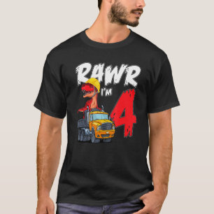 Camiseta Rawr I'm 4 It's My 4th Birthday Dinosaur On Truck