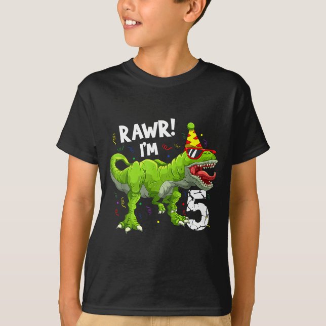 Camiseta Rawr I'm 5 5th Birthday T Rex Dinosaur Funny Party (Anverso)