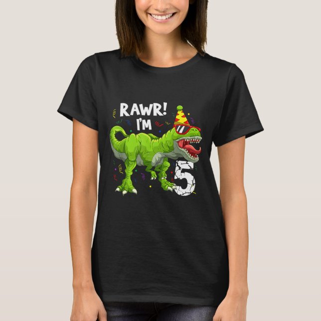 Camiseta Rawr I'm 5 5th Birthday T Rex Dinosaur Funny Party (Anverso)