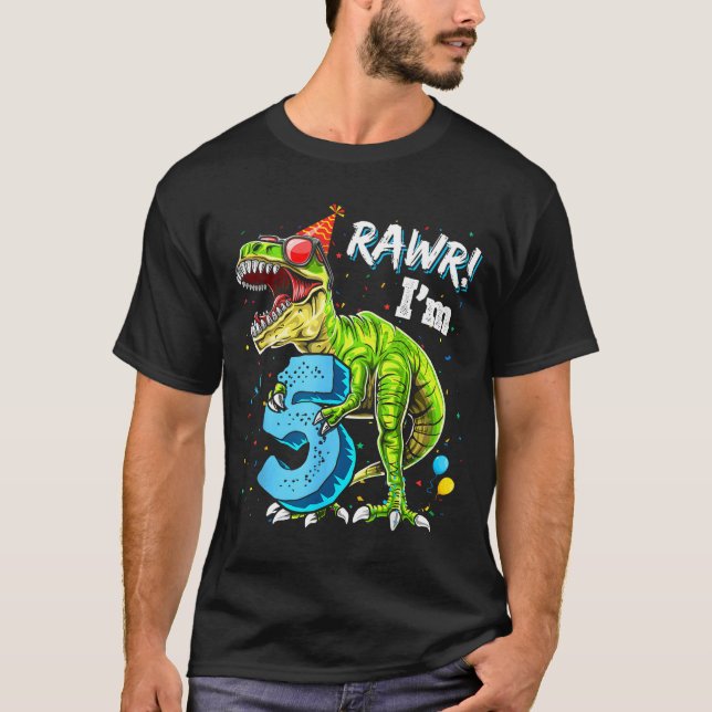 Camiseta Rawr I'm 5 5th Birthday T Rex Dinosaur Funny Party (Anverso)
