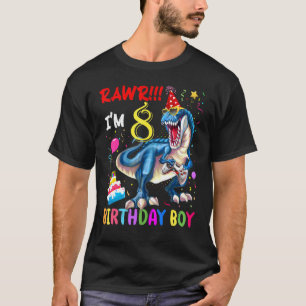 Camiseta Rawr I'm 8 Years Old Birthday Boy Gamer Dinosaur R
