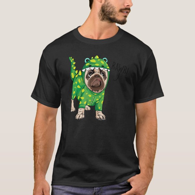 Camiseta Rawr Pug Dog Dinosaur Costume Perro (Anverso)