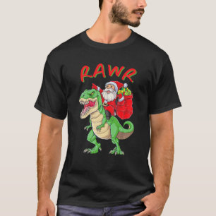 Camiseta RAWR Santa Riding A Green Dinosoar Delivering Pres